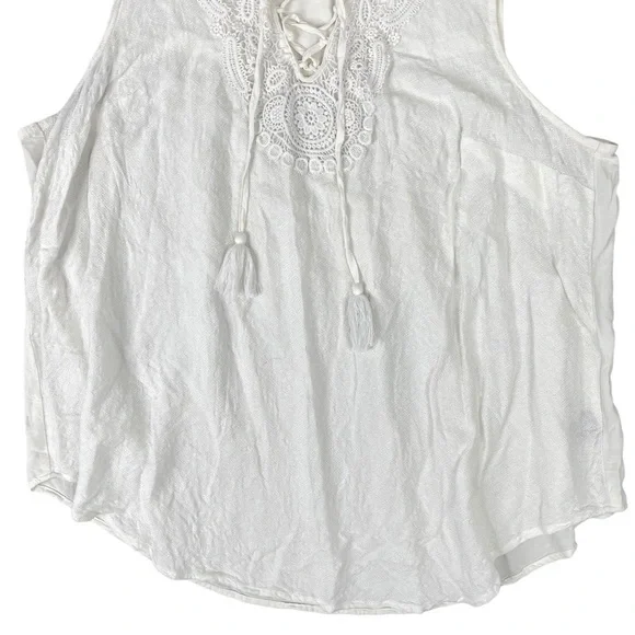 Torrid Top 2X Crochet Detail Lace Up Tank White Tassel Tie Flowy Sleeveless - Picture 5 of 12